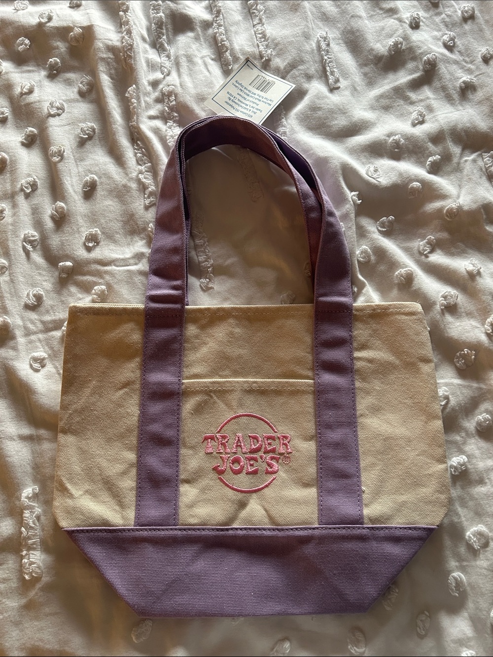 Trader Joe's Cream and Lavender Canvas Tote